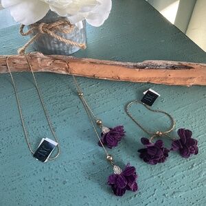 INC International Concepts Purple Flower Boho Necklace and Bracelet Set NWT